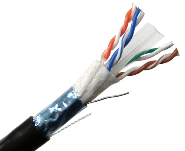 Exposed wires of a line of STP cabling. 